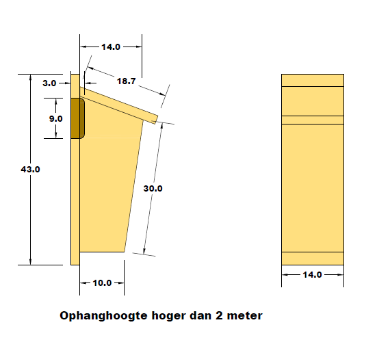 Afmetingen van een Boomkruiper nestkast in cm