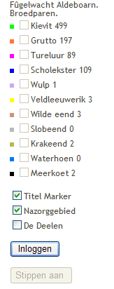 Het instelmenu van de stippenkaart van vogelwacht Oldeboorn